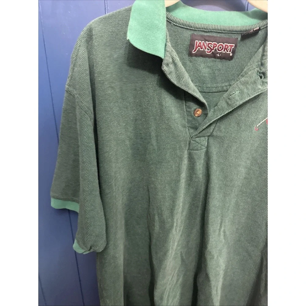 Vintage Jansport Golf Polo Shirt  Mens Size Large Cotton‎ Green Rainbow RARE PGA